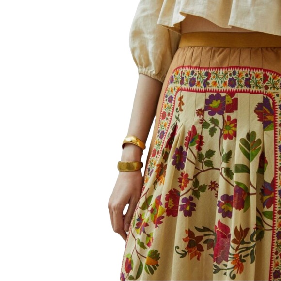 New Mes Demoiselles x Anthropologie Pleated Dahlia 4 & 6 Tan Red Floral Maxi - Picture 5 of 7